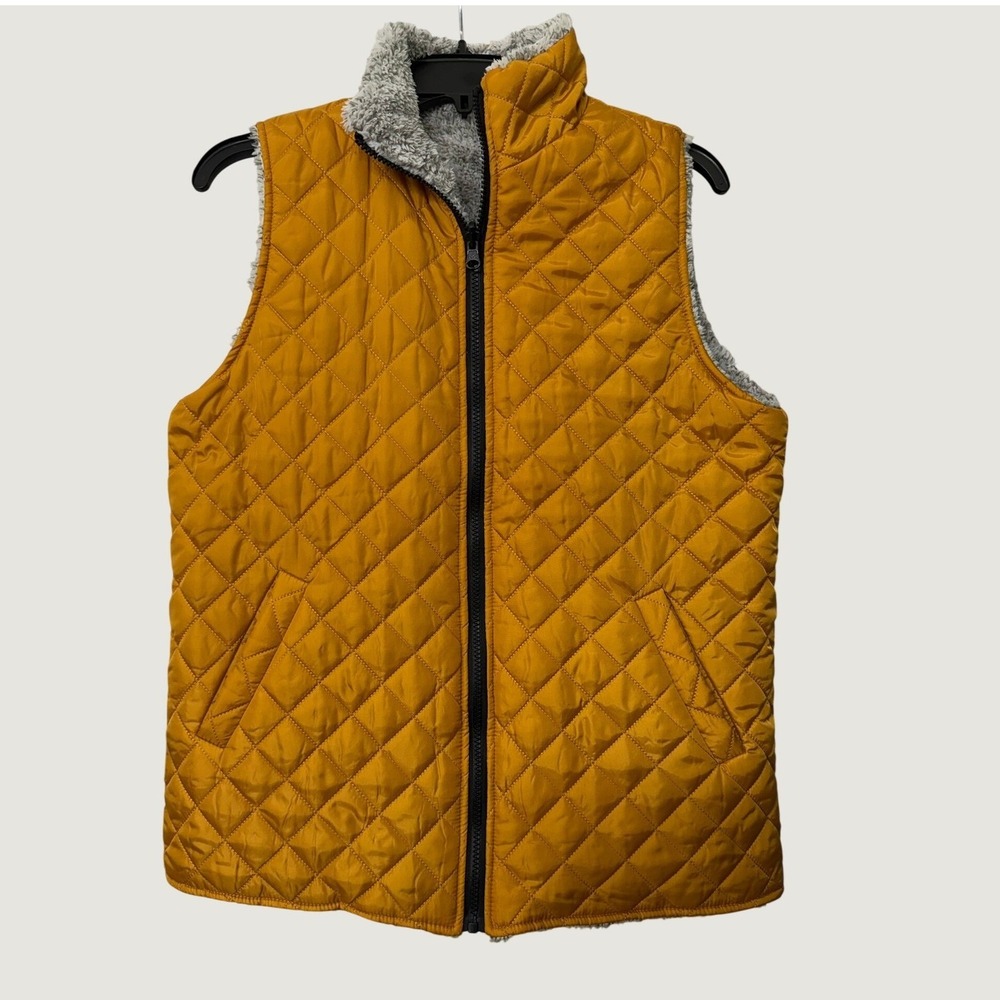 Simply Southern Mustard Yellow Quilted Puffer Vest Sherpa Lined Women Large